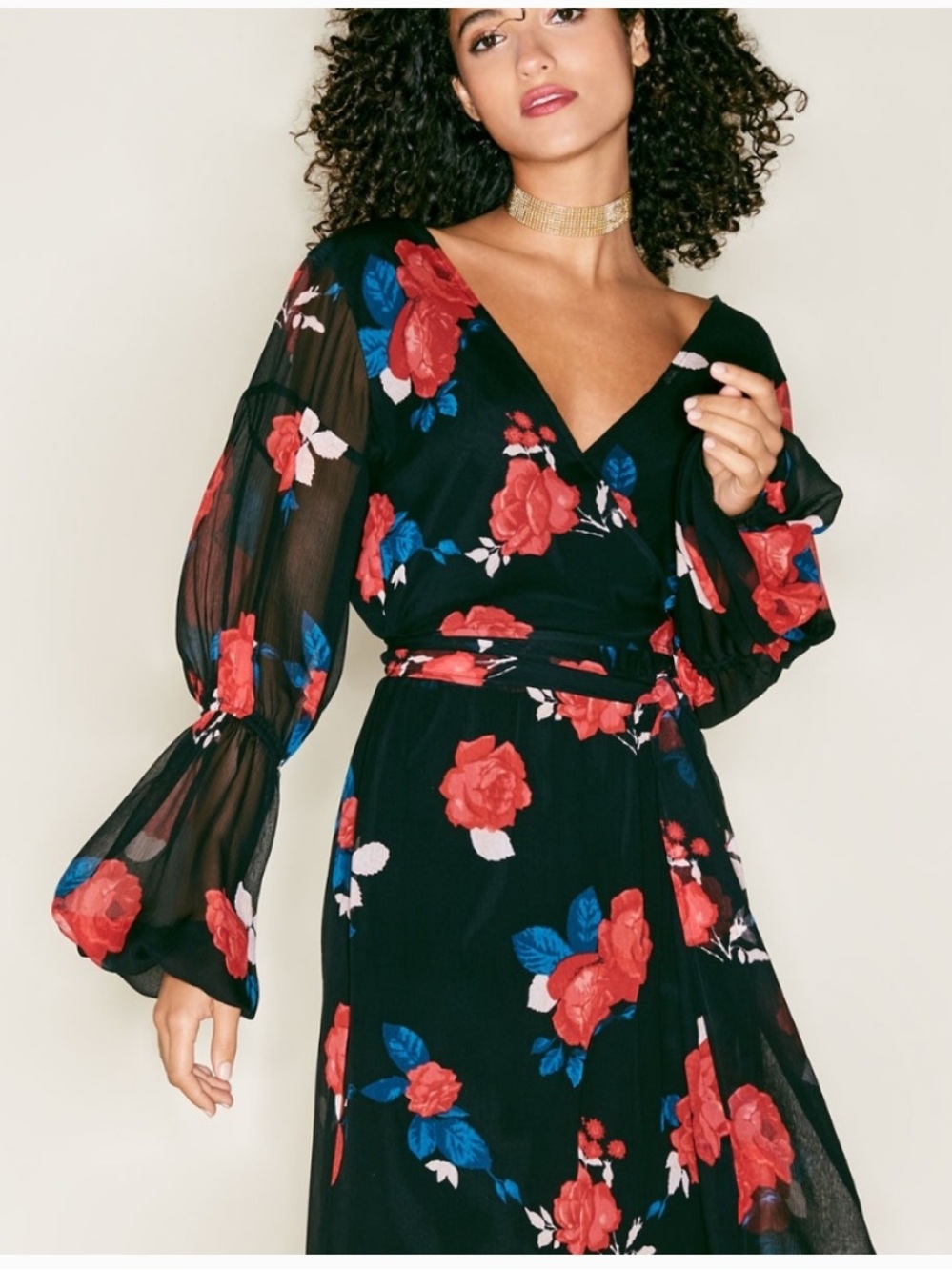 Club Manaco 2 Jowdie floral 100% Silk wrap dress small black red boho feminine